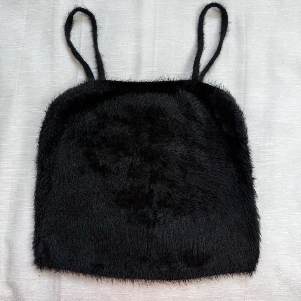 Alice Olivia Black Luetta Fuzzy Tank Top Sz Medium New